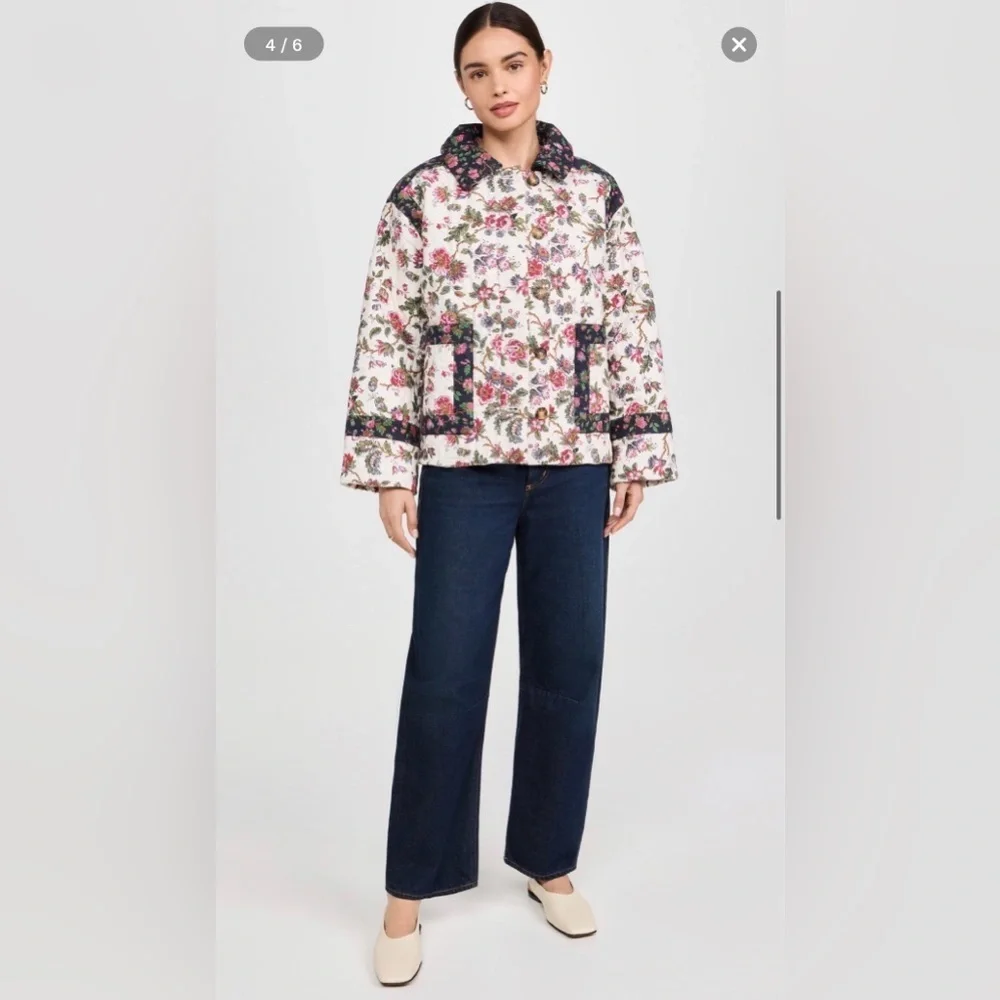 NWT Rhode Emil Jacket Quilted Black Pink Floral Button Coat Small - Picture 5 of 11